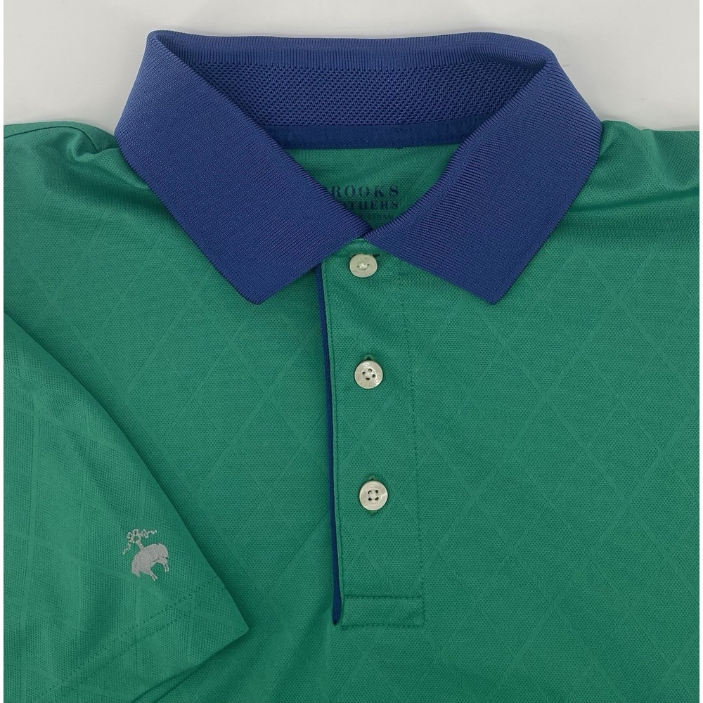 Brooks Brothers Polo Shirt Mens Med Green Diamond Performance Short Sleeve Golf